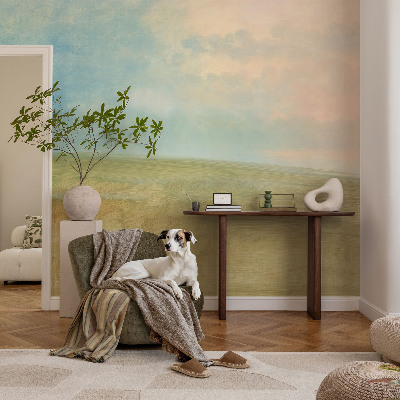 Modern wall mural with a pastel fields design