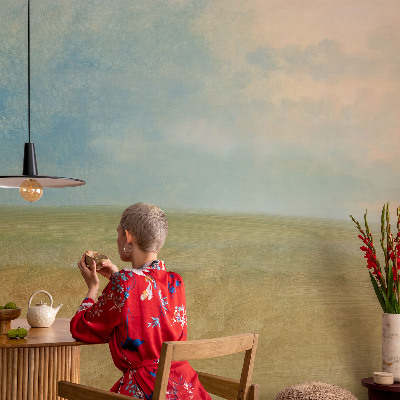 Modern wall mural with a pastel fields design