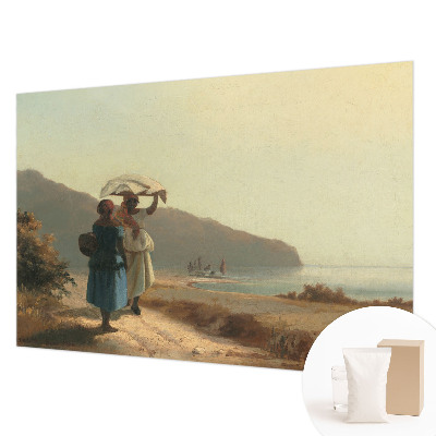 Modern wall mural for bedroom featuring a seaside walk motif