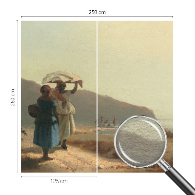 Modern wall mural for bedroom featuring a seaside walk motif