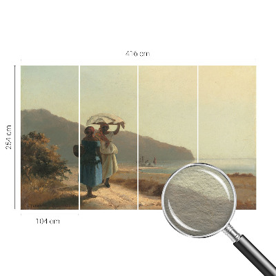 Modern wall mural for bedroom featuring a seaside walk motif