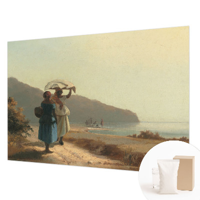 Modern wall mural for bedroom featuring a seaside walk motif