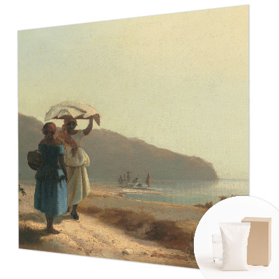 Modern wall mural for bedroom featuring a seaside walk motif