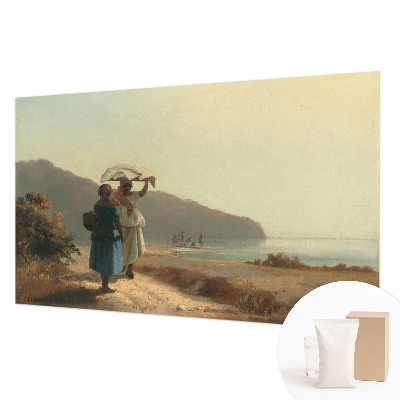 Modern wall mural for bedroom featuring a seaside walk motif