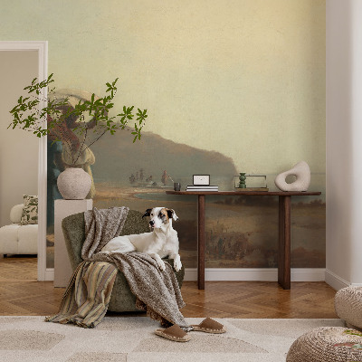 Modern wall mural for bedroom featuring a seaside walk motif