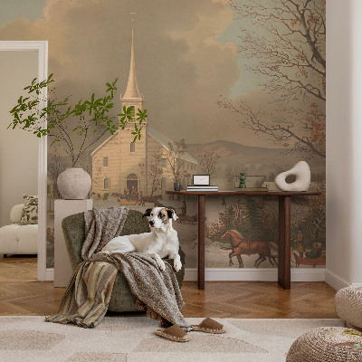 High quality wall mural wallpaper with a winter landscape design