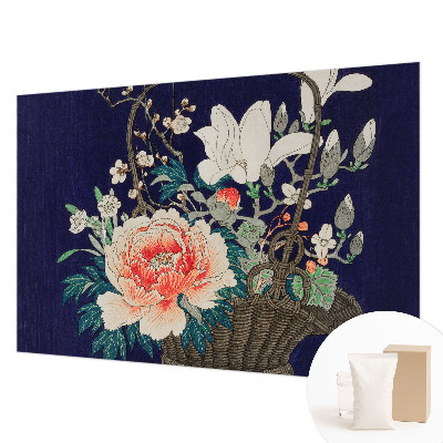 Non-woven photo wallpaper with a flower basket design