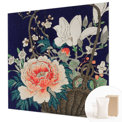Non-woven photo wallpaper with a flower basket design