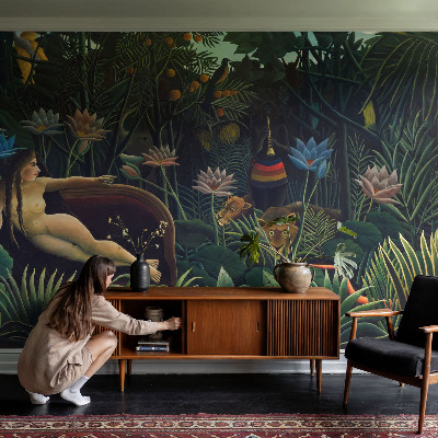 Wall mural with an exotic jungle motif