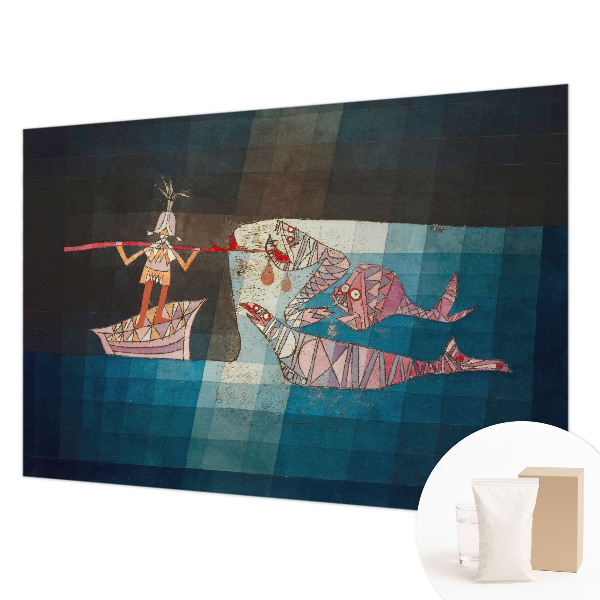 Wall mural for bedroom featuring a fisherman and hunter illustration