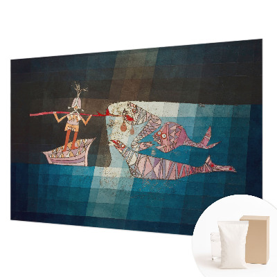 Wall mural for bedroom featuring a fisherman and hunter illustration