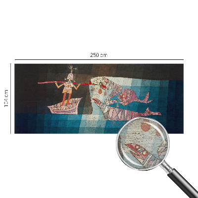 Wall mural for bedroom featuring a fisherman and hunter illustration