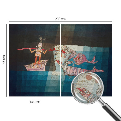 Wall mural for bedroom featuring a fisherman and hunter illustration