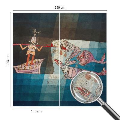 Wall mural for bedroom featuring a fisherman and hunter illustration