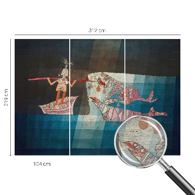 Wall mural for bedroom featuring a fisherman and hunter illustration