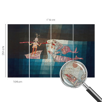 Wall mural for bedroom featuring a fisherman and hunter illustration