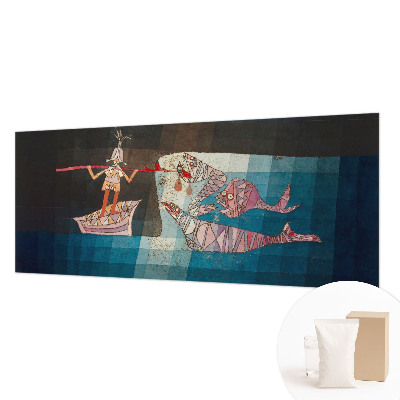 Wall mural for bedroom featuring a fisherman and hunter illustration