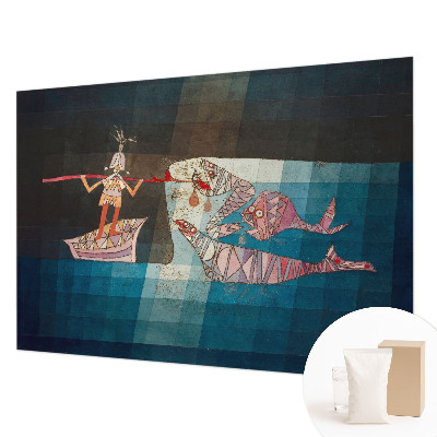 Wall mural for bedroom featuring a fisherman and hunter illustration