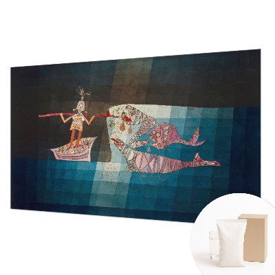 Wall mural for bedroom featuring a fisherman and hunter illustration