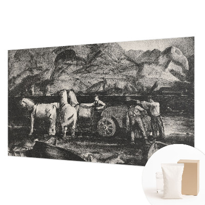 Wall mural for living room with a village scene