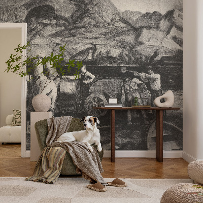 Wall mural for living room with a village scene