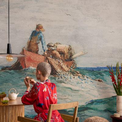 Large wallpaper mural with a sea expedition design