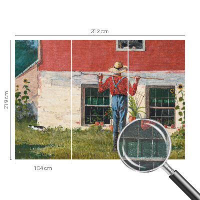 Large wall mural wallpaper featuring a village scene