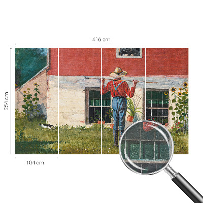 Large wall mural wallpaper featuring a village scene