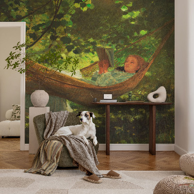 Custom size wall mural featuring a relaxing hammock scene