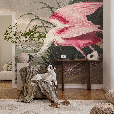 Modern wall mural for bedroom featuring an exotic bird design