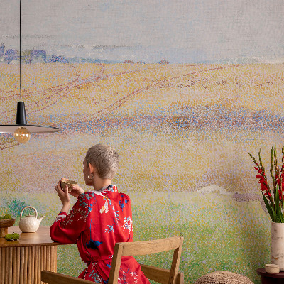 Modern wall mural for living room with a summer field motif