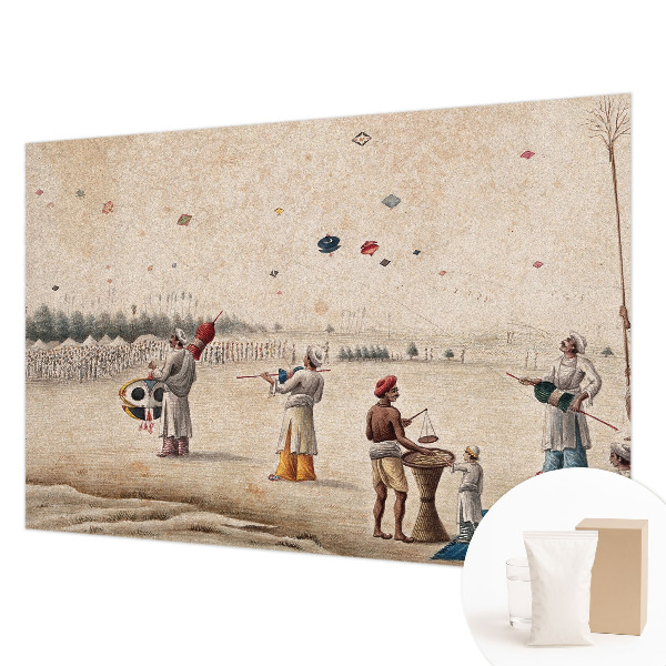 Decorative wall mural for living room with a motif of soaring kites