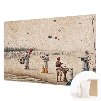 Decorative wall mural for living room with a motif of soaring kites
