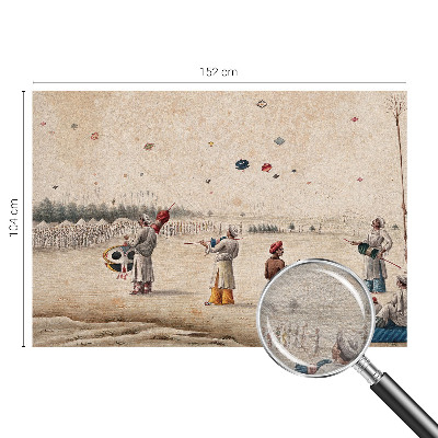 Decorative wall mural for living room with a motif of soaring kites