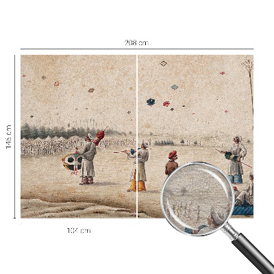 Decorative wall mural for living room with a motif of soaring kites