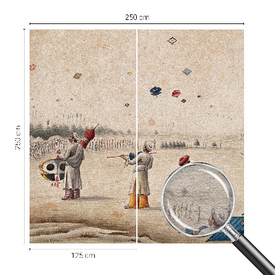 Decorative wall mural for living room with a motif of soaring kites