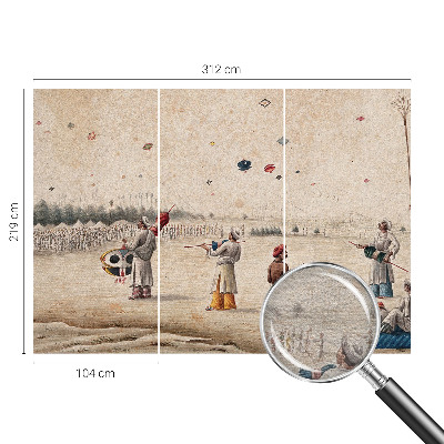 Decorative wall mural for living room with a motif of soaring kites