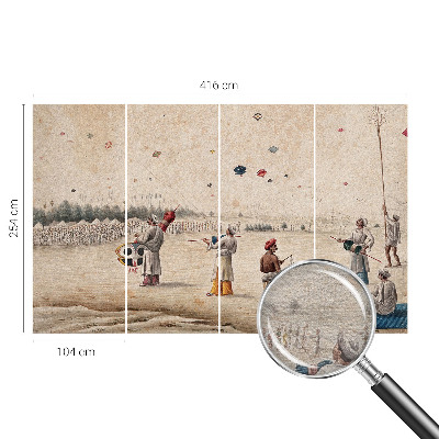 Decorative wall mural for living room with a motif of soaring kites