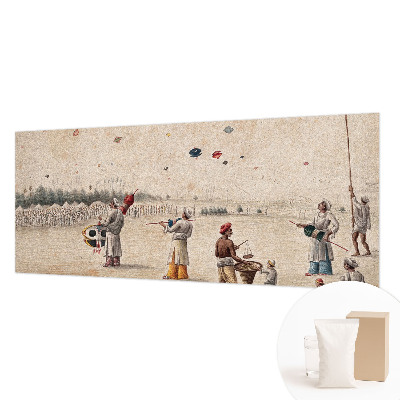 Decorative wall mural for living room with a motif of soaring kites