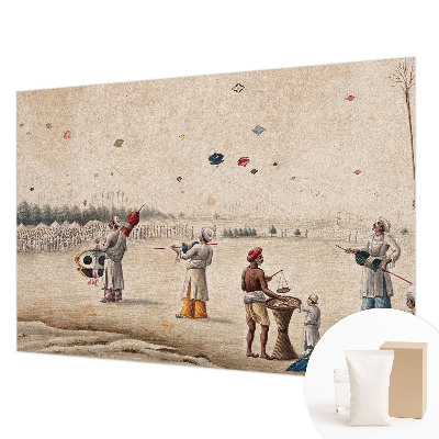 Decorative wall mural for living room with a motif of soaring kites