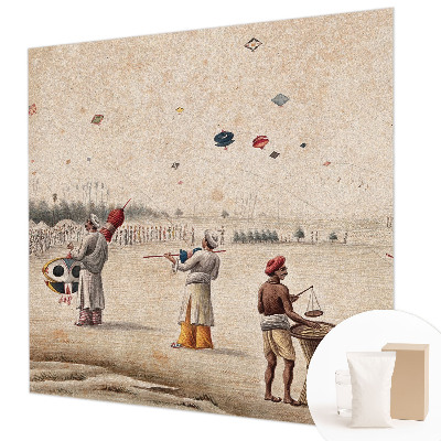 Decorative wall mural for living room with a motif of soaring kites
