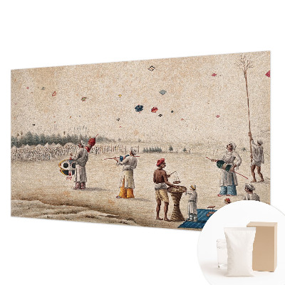 Decorative wall mural for living room with a motif of soaring kites
