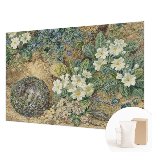 Non-woven wall mural with a spring composition