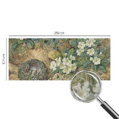 Non-woven wall mural with a spring composition