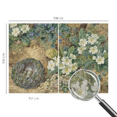 Non-woven wall mural with a spring composition