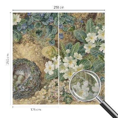 Non-woven wall mural with a spring composition