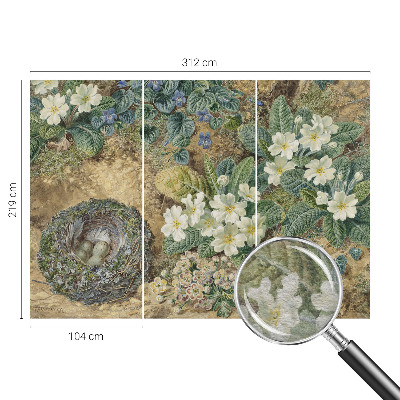 Non-woven wall mural with a spring composition