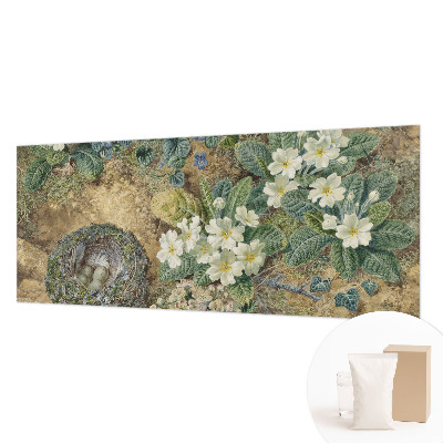 Non-woven wall mural with a spring composition