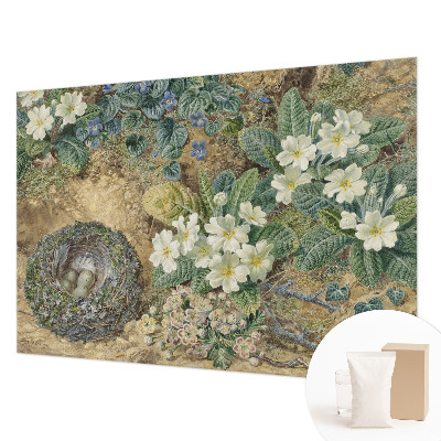 Non-woven wall mural with a spring composition