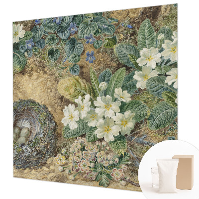 Non-woven wall mural with a spring composition